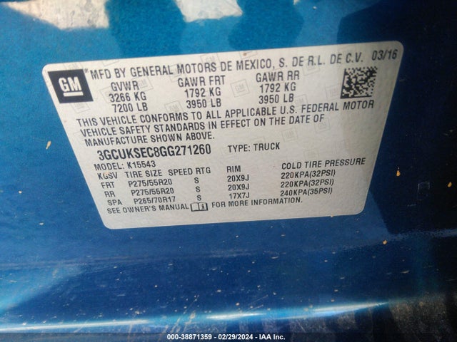 Chevrolet Silverado 1500 2lz 2016 3GCUKSEC8GG271260 Image 9