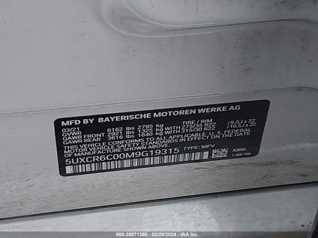 BMW X5 Xdrive40i 2021 5UXCR6C00M9G19315 Image 9