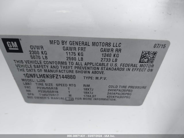 Chevrolet Equinox Ltz 2015 1GNFLHEK9FZ144880 Image 9