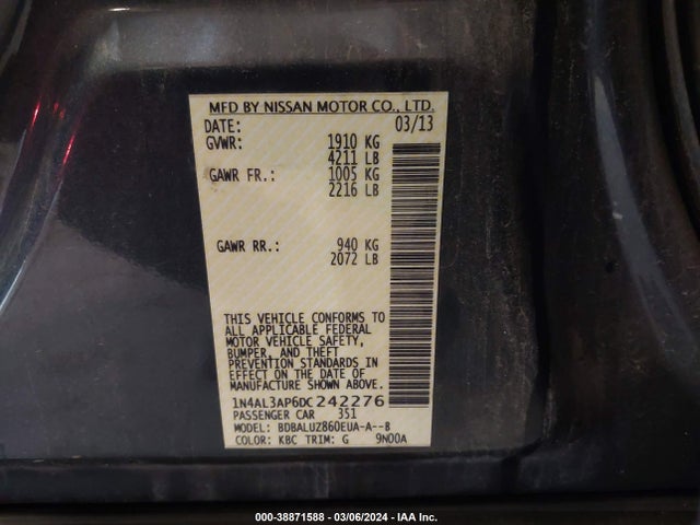 2013 NISSAN ALTIMA 2.5 SV VIN: 1N4AL3AP6DC242276