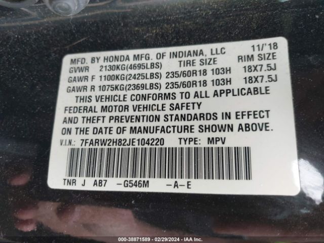 7FARW2H82JE104220 Honda Cr-v Ex-l/ex-l Navi