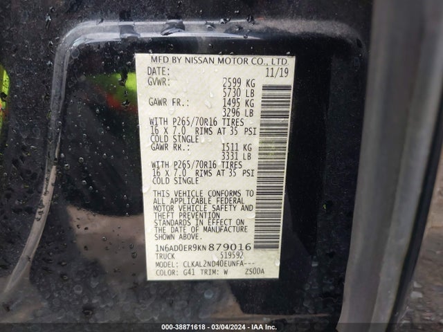 Nissan Frontier Sv 2019 1N6AD0ER9KN879016 Image 9