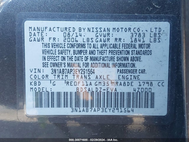 Nissan SENTRA SV 2014 3N1AB7AP3EY291564 Image 9