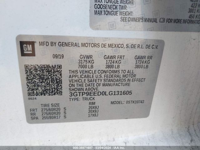 3GTP9EED0LG131605 GMC Sierra 1500 4wd  Standard Box At4