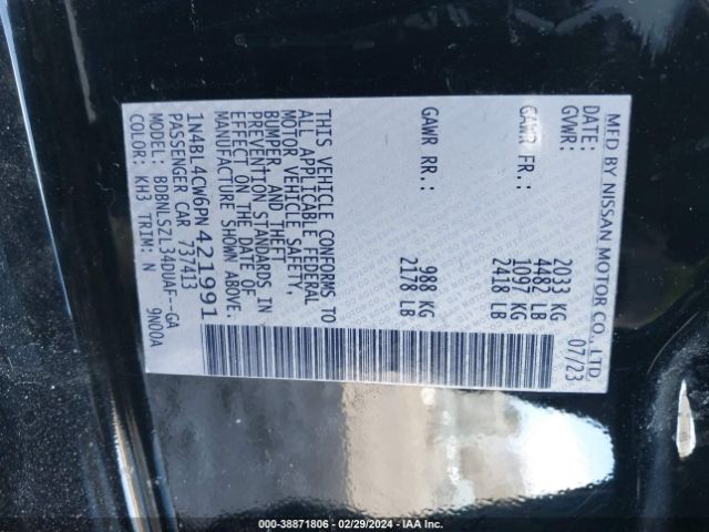 1N4BL4CW6PN421991 Nissan Altima Sr Intelligent Awd