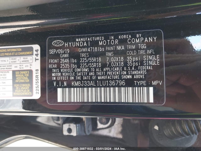 Hyundai TUCSON SEL 2020 KM8J33AL1LU136796 Image 9