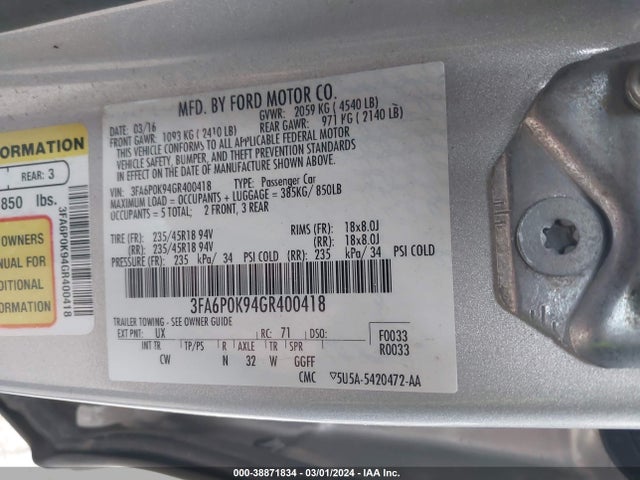Ford Fusion Titanium 2016 3FA6P0K94GR400418 Image 9