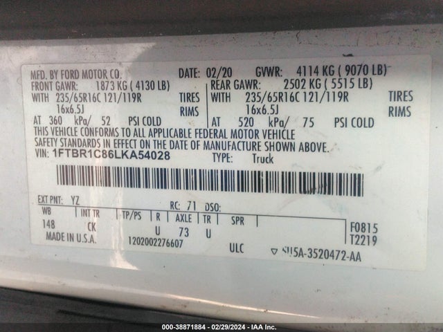 Ford Transit-250 2020 1FTBR1C86LKA54028 Image 9