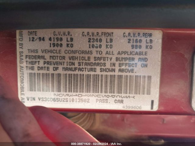 1995 SAAB 9000 YS3CD65U2S1013502 Photo 8