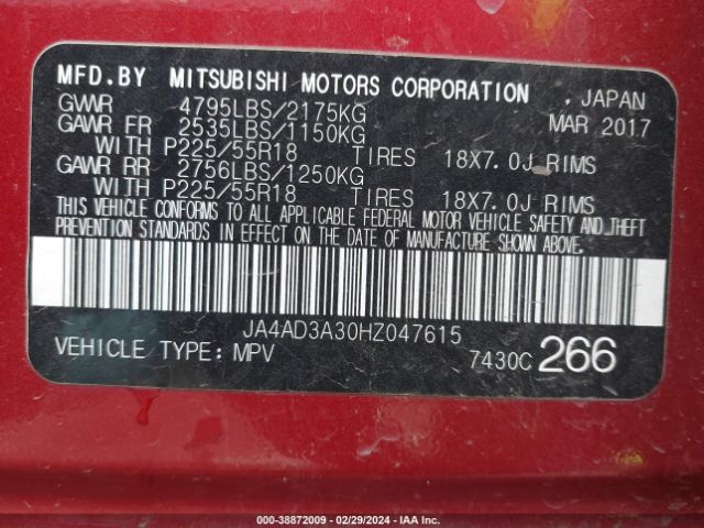 JA4AD3A30HZ047615 Mitsubishi Outlander Sel