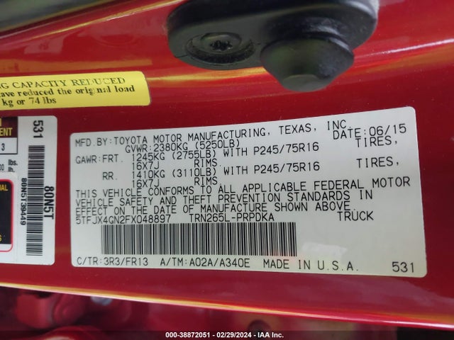 Toyota Tacoma Prerunner 2015 5TFJX4GN2FX048897 Image 9