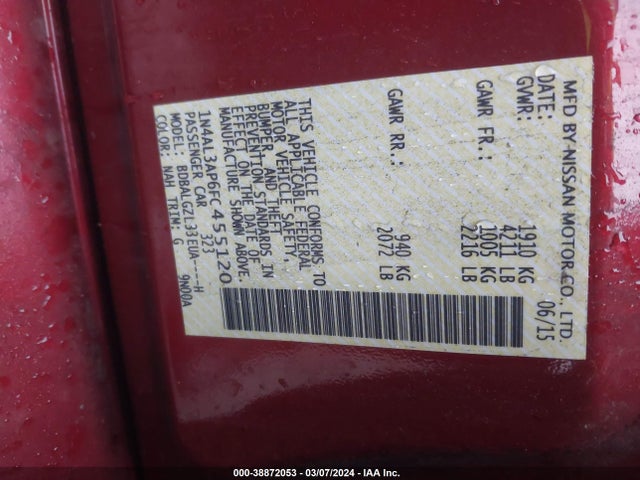 Nissan Altima 2.5 S 2015 1N4AL3AP6FC455120 Image 9