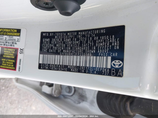 Toyota COROLLA L 2015 5YFBURHE3FP233189 Image 9