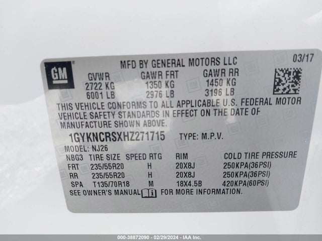 1GYKNCRSXHZ271715 Cadillac Xt5 Premium Luxury