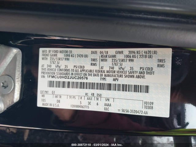 Ford ESCAPE SEL 2018 1FMCU0HD2JUC20576 Image 9