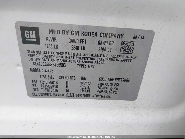 KL4CJCSB3EB786585 Buick Encore Leather
