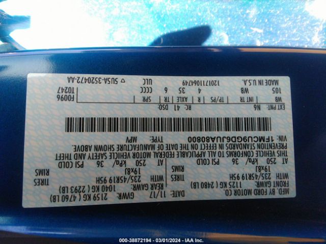 1FMCU9GD6JUA80800 Ford ESCAPE SE