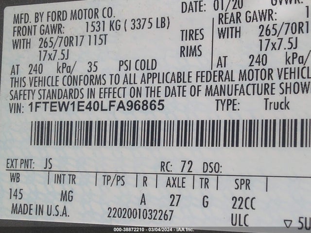 Ford F-150 Xlt 2020 1FTEW1E40LFA96865 Image 9