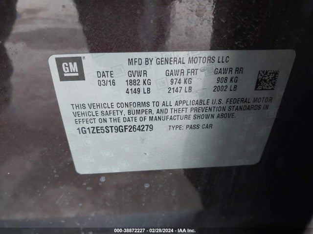 Chevrolet MALIBU 1LT 2016 1G1ZE5ST9GF264279 Image 9