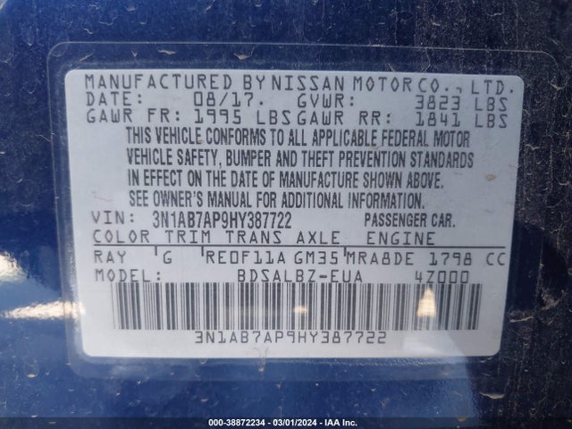 Nissan SENTRA S 2017 3N1AB7AP9HY387722 Image 9
