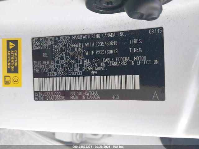 2T2ZK1BA3FC203133 Lexus RX 350