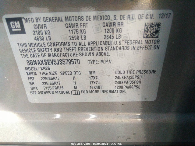 Chevrolet EQUINOX LT 2018 3GNAXSEV5JS579570 Image 9