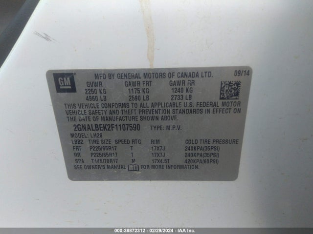 Chevrolet EQUINOX 1LT 2015 2GNALBEK2F1107590 Image 9