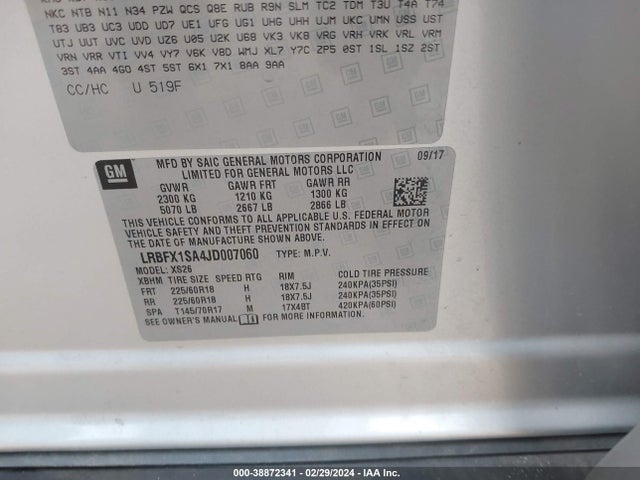 LRBFX1SA4JD007060 Buick Envision Essence