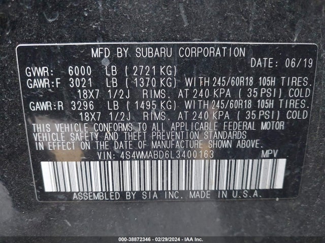 4S4WMABD6L3400163 Subaru Ascent Premium