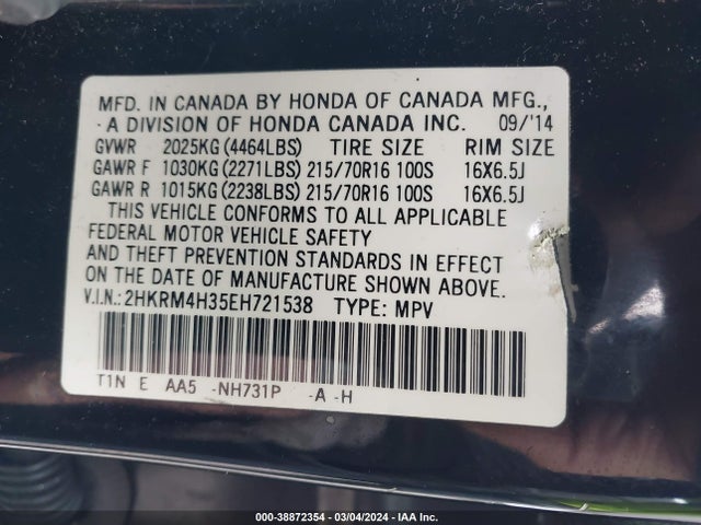 Honda CR-V LX 2014 2HKRM4H35EH721538 Image 9
