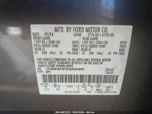Ford Explorer Limited 2014 1FM5K8F87EGA26469 Image 9