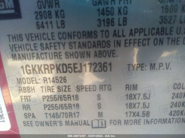 1GKKRPKD5EJ172361 GMC Acadia Sle-2