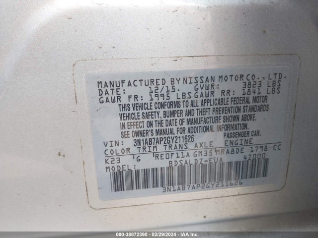 Nissan SENTRA SV 2016 3N1AB7AP2GY211626 Image 9