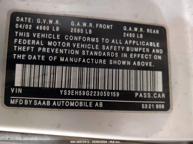 2002 SAAB 9-5 YS3EH59G223050159 Photo 8