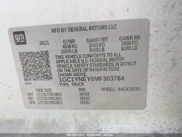 1GC1YNEY6MF303764 Chevrolet Silverado 2500hd 4wd  Standard Bed Lt