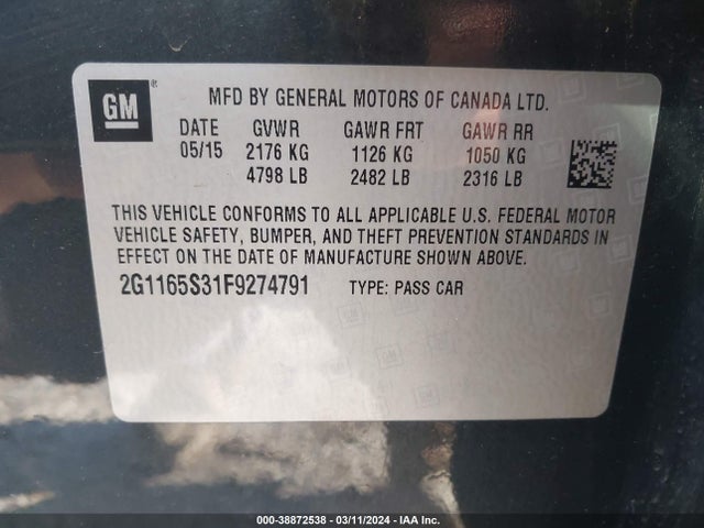 Chevrolet IMPALA 2LZ 2015 2G1165S31F9274791 Image 9