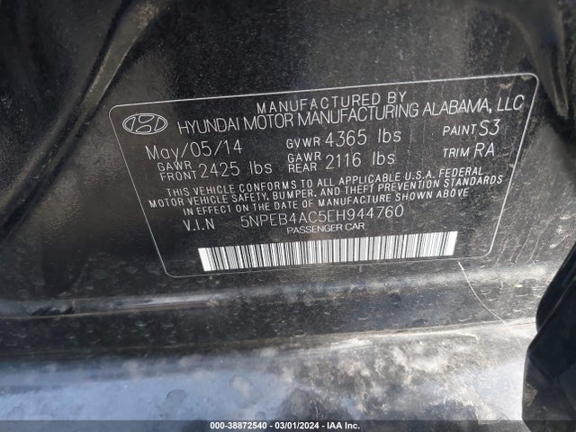 Hyundai SONATA GLS 2014 5NPEB4AC5EH944760 Image 9
