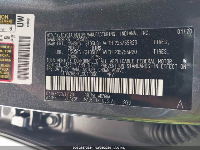 Toyota Highlander Limited 2020 5TDDZRBHXLS011300 Image 9