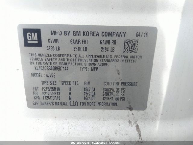 KL4CJCSB0GB687144 Buick Encore Leather