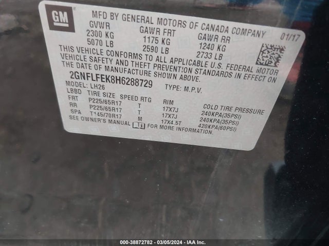 Chevrolet EQUINOX LT 2017 2GNFLFEK8H6288729 Image 9