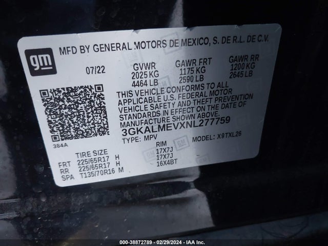 3GKALMEVXNL277759 GMC Terrain Fwd Sle