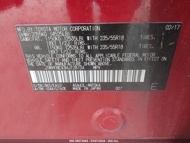 Toyota Rav4 Limited 2017 JTMYFREV3HJ128734 Image 9
