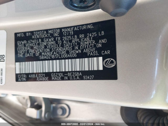 Lexus ES 350 2020 58ADZ1B17LU064606 Image 9