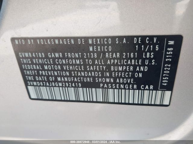 3VWD67AJ8GM292419 Volkswagen Jetta 1.4t Se