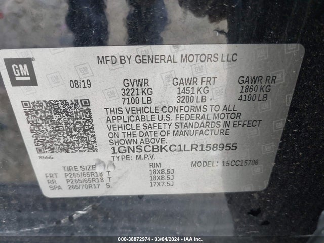 Chevrolet Tahoe 2wd Lt 2020 1GNSCBKC1LR158955 Image 9