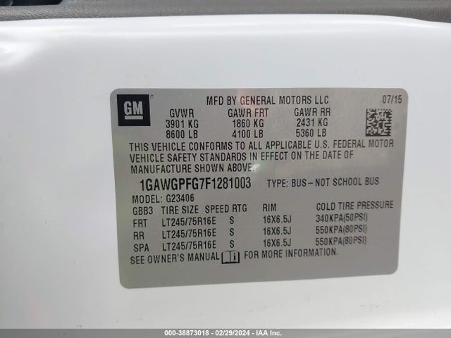 Chevrolet Express 2500 Ls 2015 1GAWGPFG7F1281003 Image 9