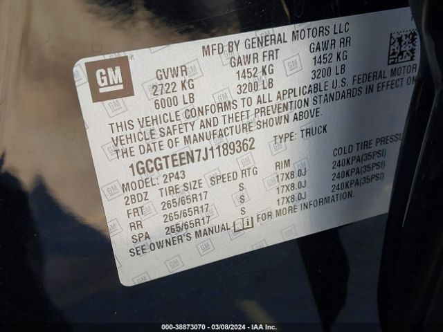 1GCGTEEN7J1189362 Chevrolet Colorado Zr2