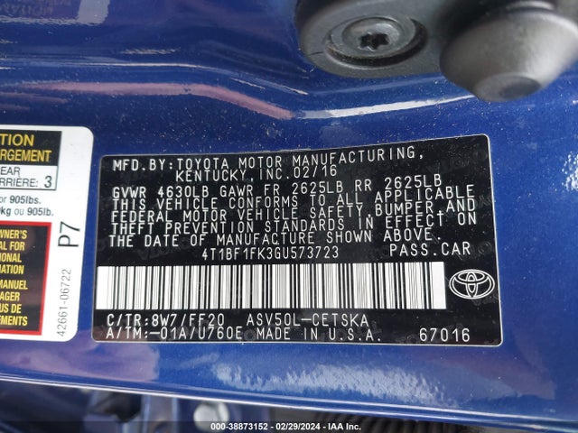 Toyota CAMRY SE 2016 4T1BF1FK3GU573723 Image 9