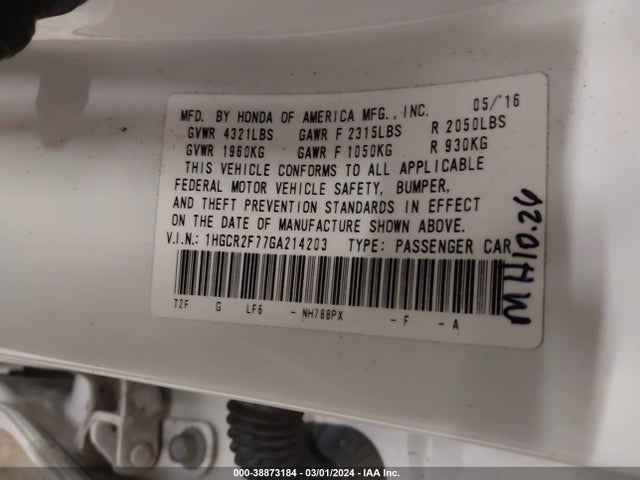 1HGCR2F77GA214203 Honda ACCORD EX