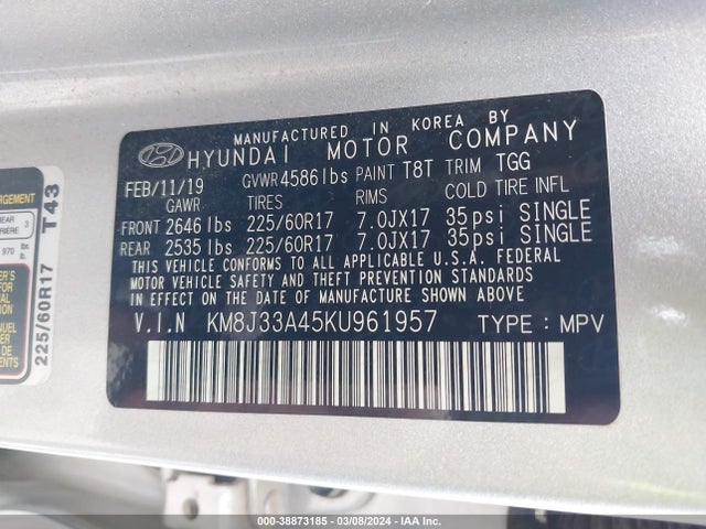 Hyundai Tucson Value 2019 KM8J33A45KU961957 Image 9